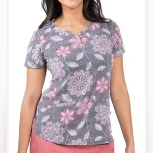 Women's Premiere Healing Hands Floral Short Sleeve Scrub Top 2X